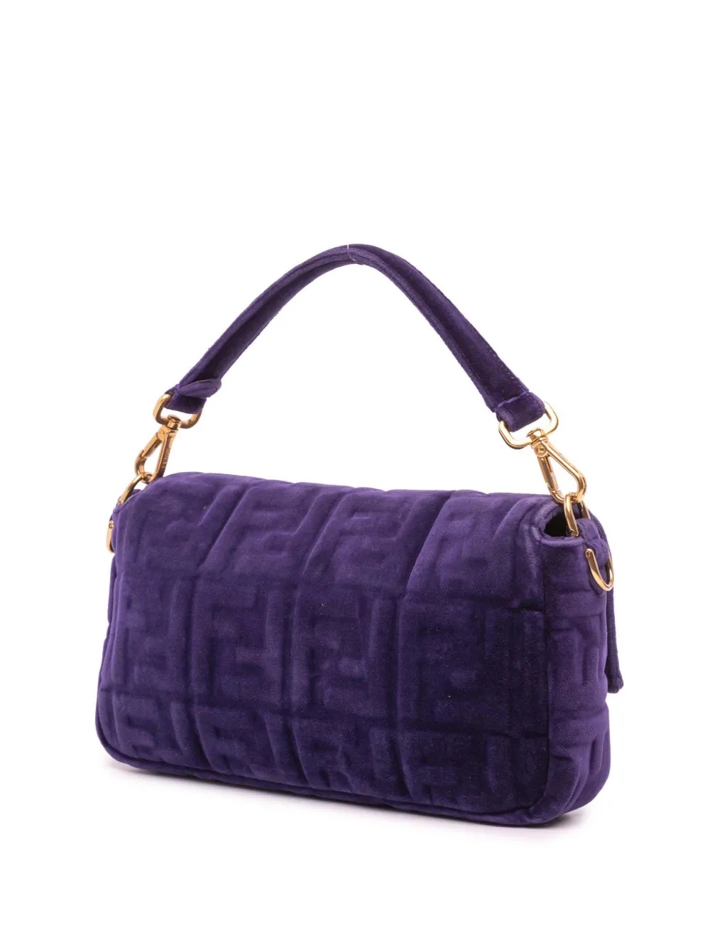 Pre-owned Fendi 2010-2025 Zucca Embossed Velvet Baguette Satchel In Purple
