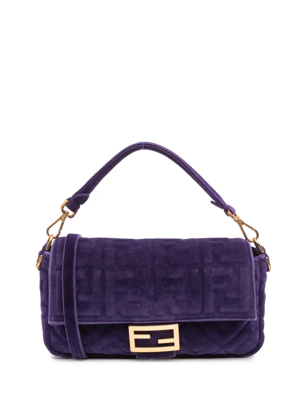 Pre-owned Fendi 2010-2025 Zucca Embossed Velvet Baguette Satchel In Purple