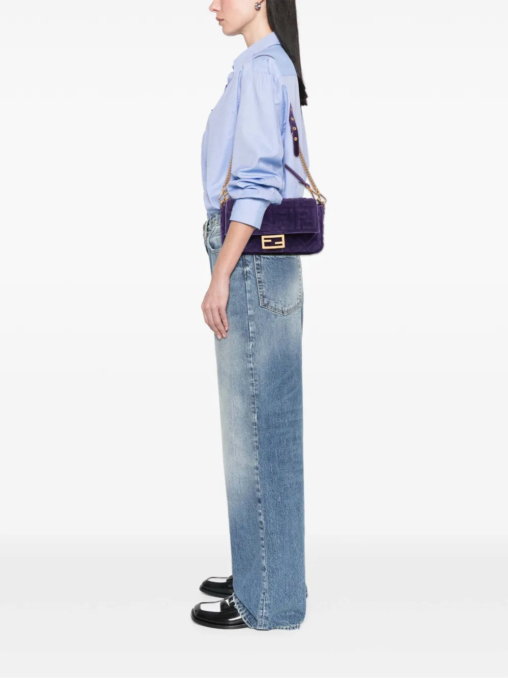 Pre-owned Fendi 2010-2025 Zucca Embossed Velvet Baguette Satchel In Purple