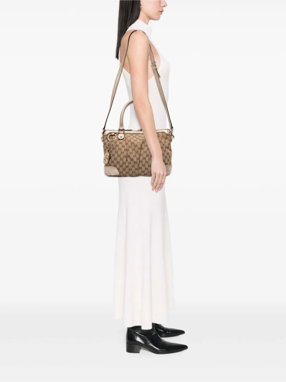 Pre-owned Gucci 2016-2025 Gg Canvas Sukey Satchel In Brown