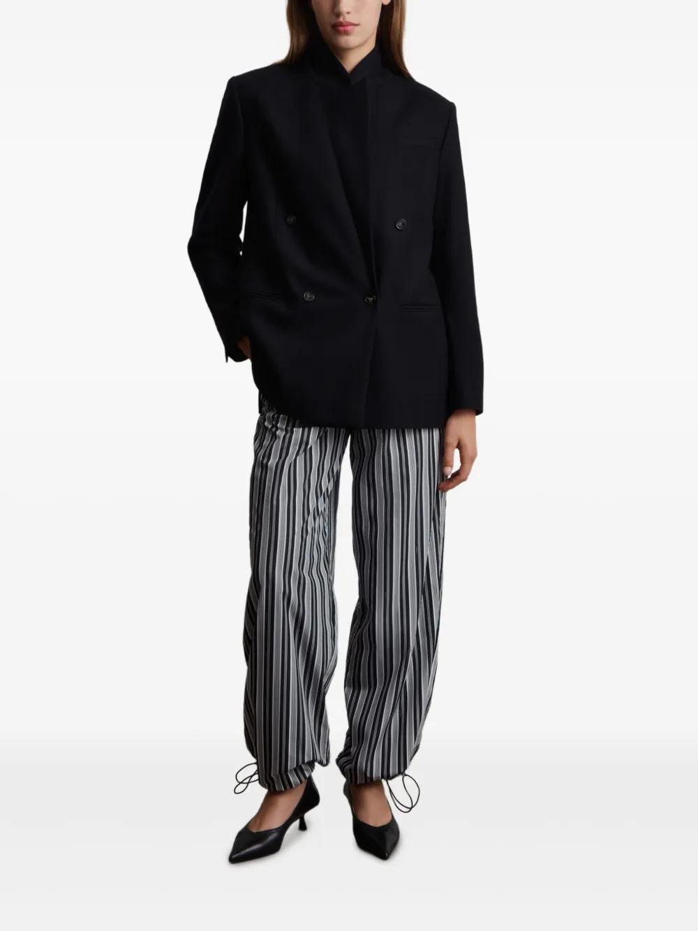 12 STOREEZ Gestreepte straight broek - Zwart