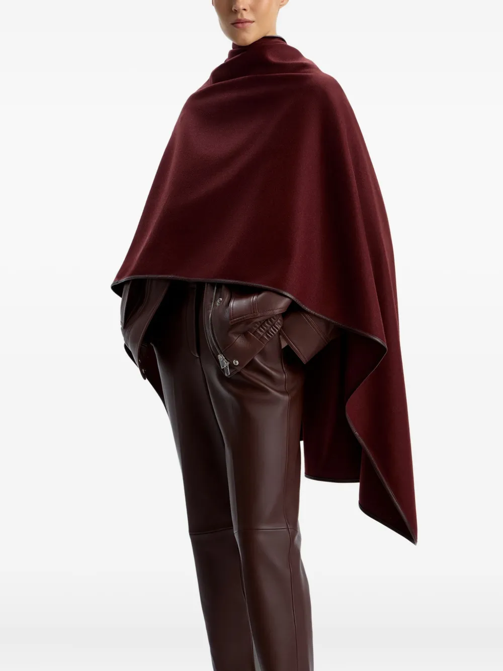 12 STOREEZ Sjaal met leren afwerking Rood