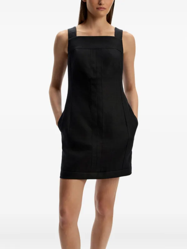 12 STOREEZ square-neck Linen Mini Dress | Black | FARFETCH
