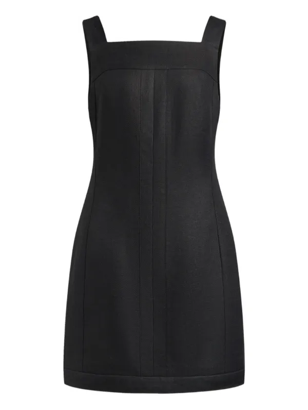 12 Storeez Square-neck Linen Mini Dress - Black