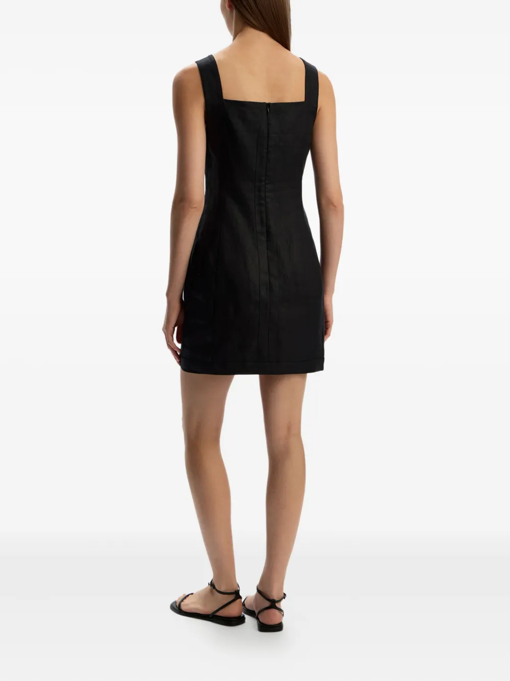 12 Storeez Square-neck Linen Mini Dress In Black