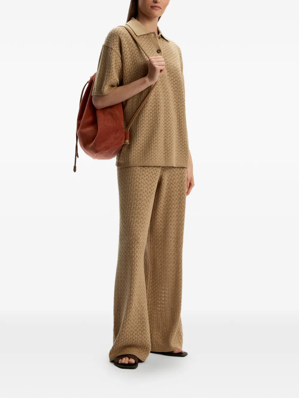 12 STOREEZ Gebreide broek met elastische taille Beige