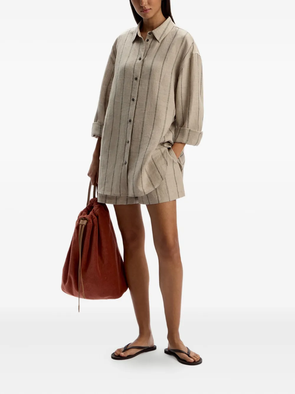 12 STOREEZ Gestreepte shorts met elastische tailleband Beige