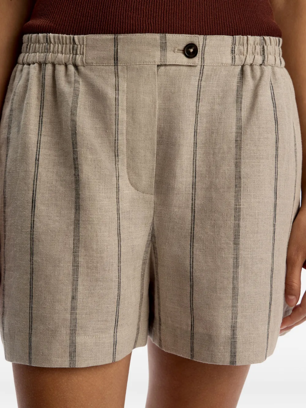 12 STOREEZ Gestreepte shorts met elastische tailleband Beige