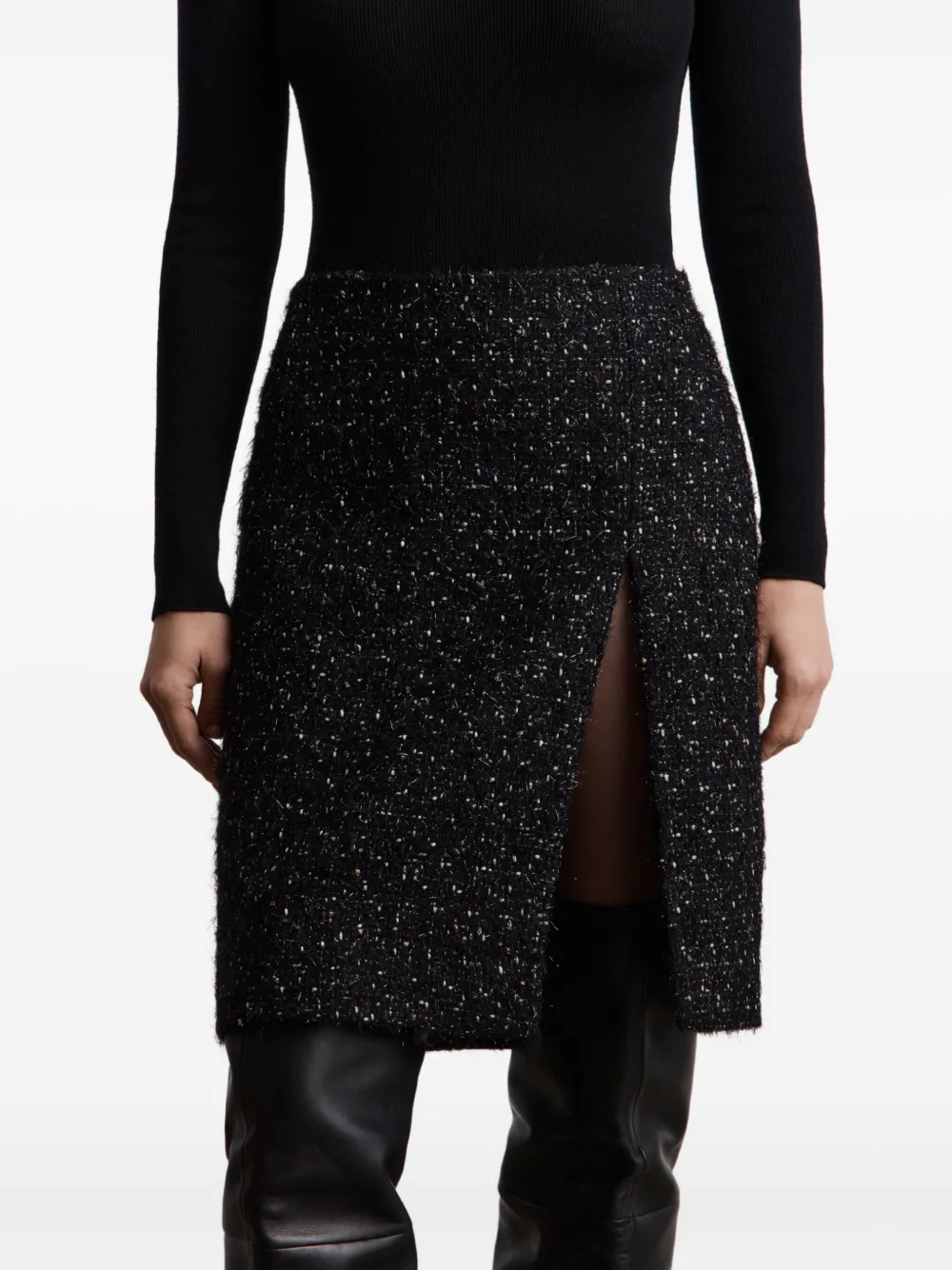 12 STOREEZ Tweed rok met split Zwart