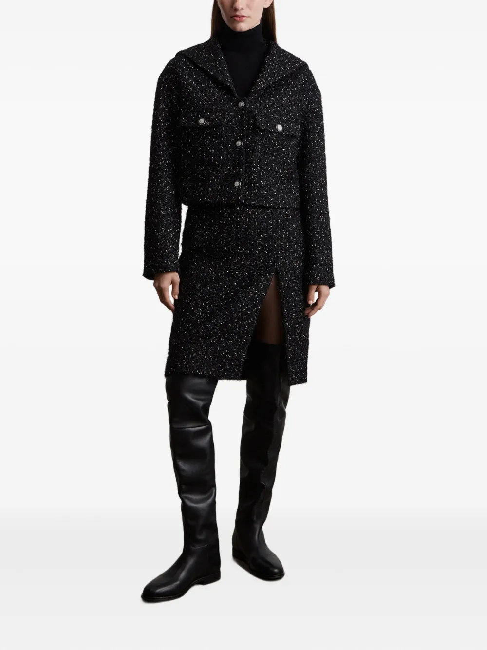 12 STOREEZ Tweed rok met split - Zwart