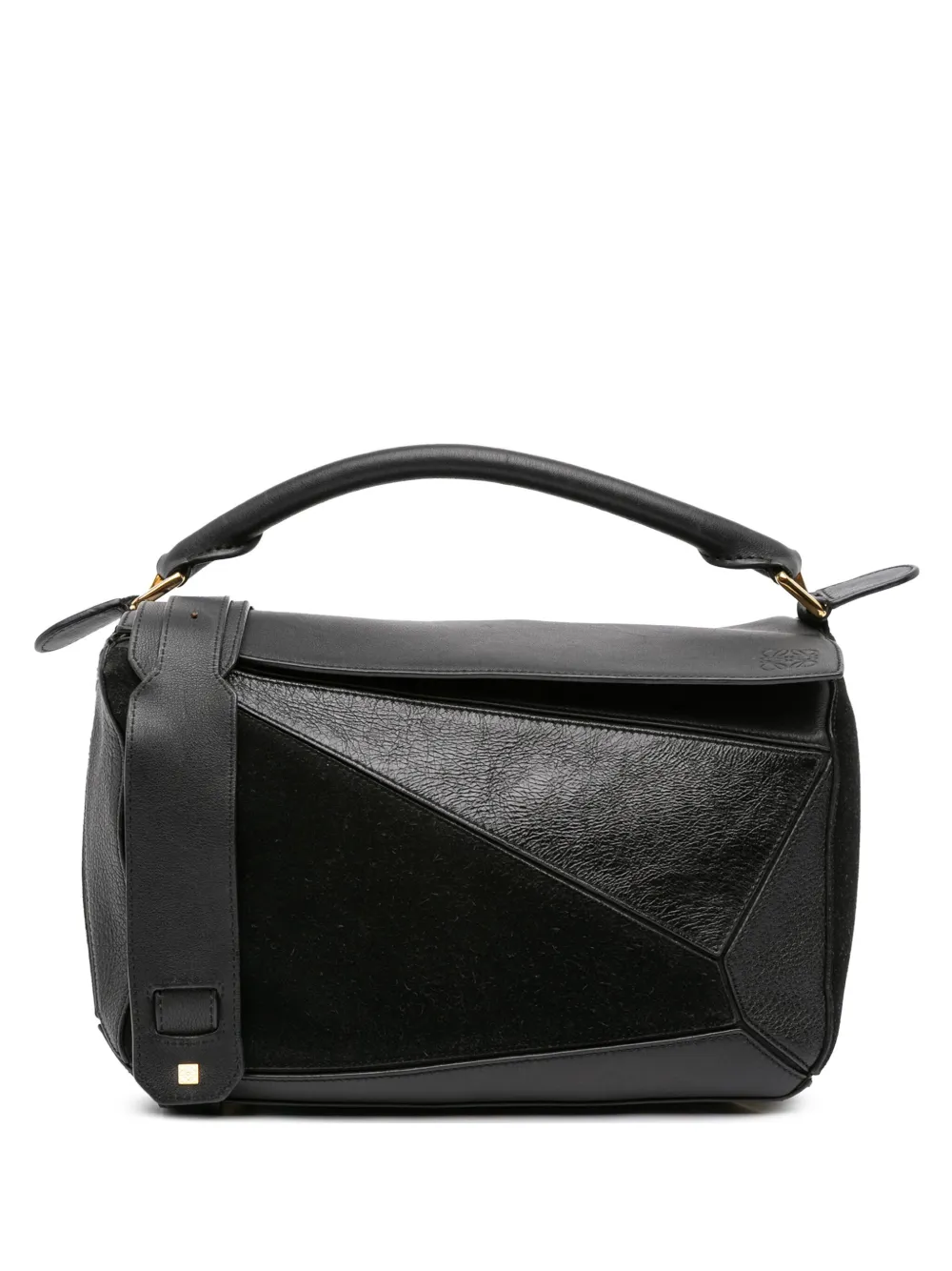 Pre-owned Loewe 2017 Medium Calfskin And Suede Puzzle Satchel In Black