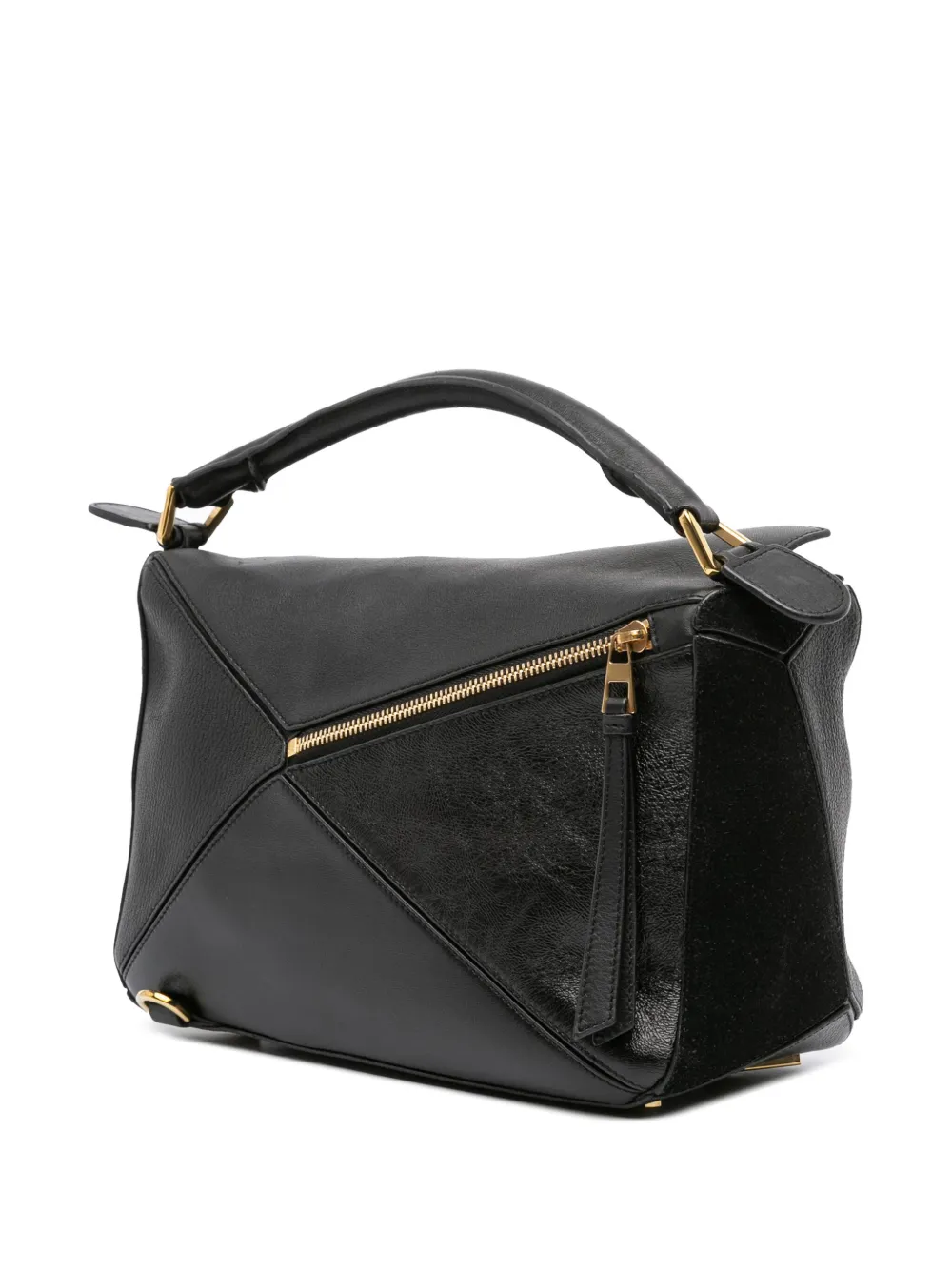 Pre-owned Loewe 2017 Medium Calfskin And Suede Puzzle Satchel In Black