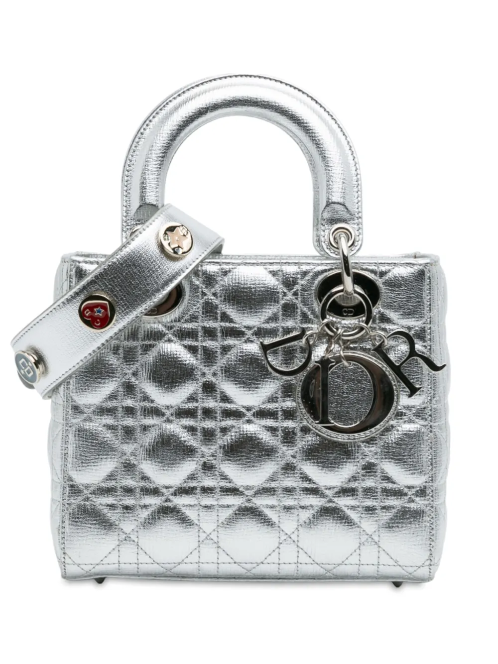 Pre-owned Dior 2019 Small Metallic Grained Calfskin Cannage My Abc Lady  Satchel In Silver