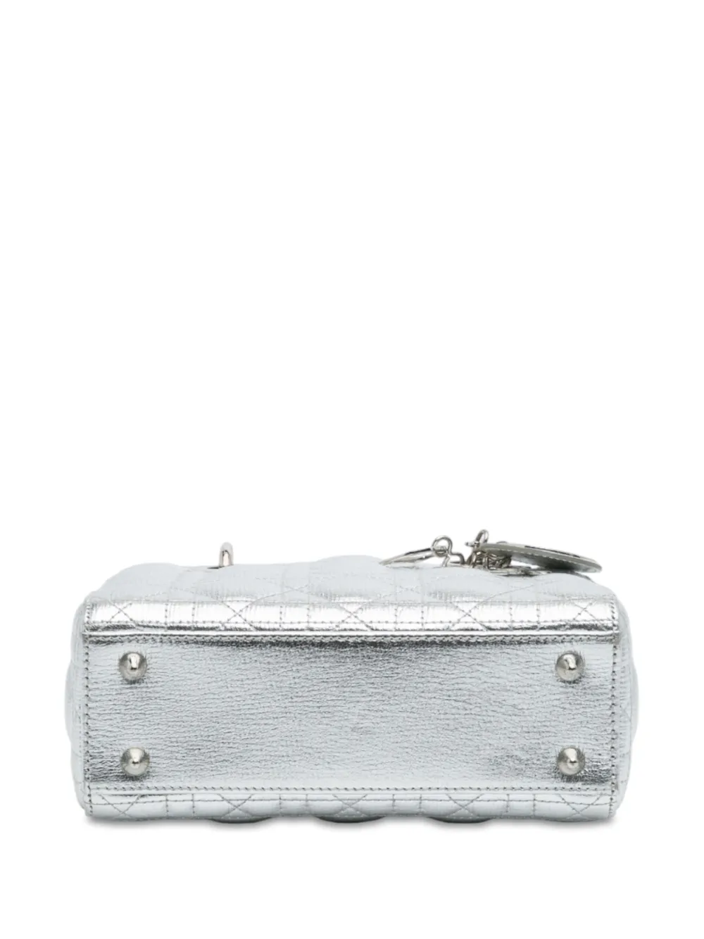 Pre-owned Dior 2019 Small Metallic Grained Calfskin Cannage My Abc Lady  Satchel In Silver