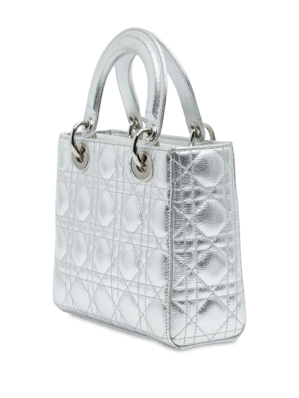 Pre-owned Dior 2019 Small Metallic Grained Calfskin Cannage My Abc Lady  Satchel In Silver