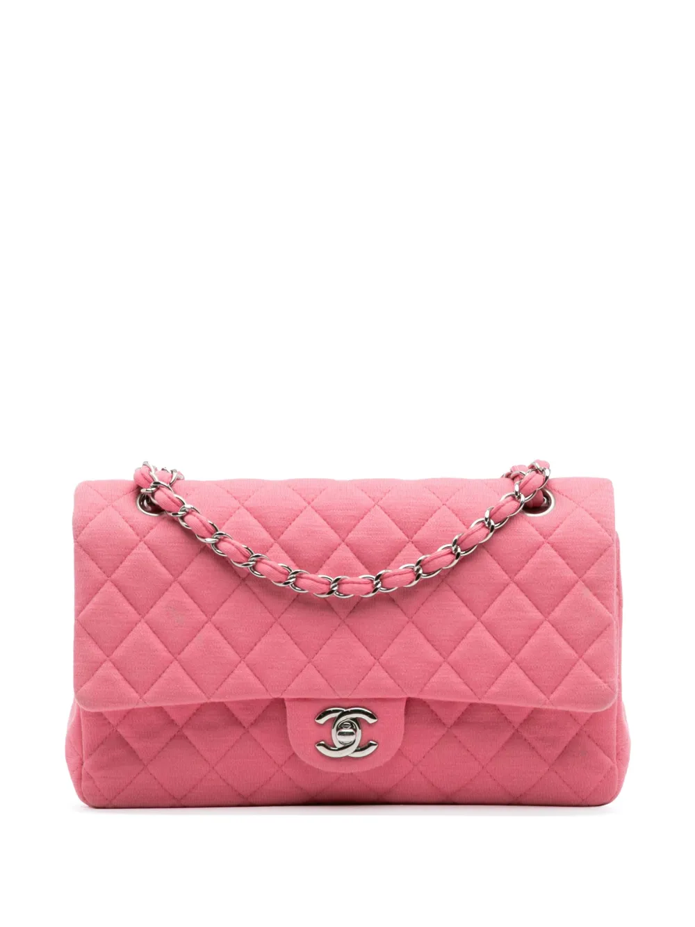 Pre-owned Chanel 2014 Medium Classic Jersey Double Flap Shoulder Bag In Pink