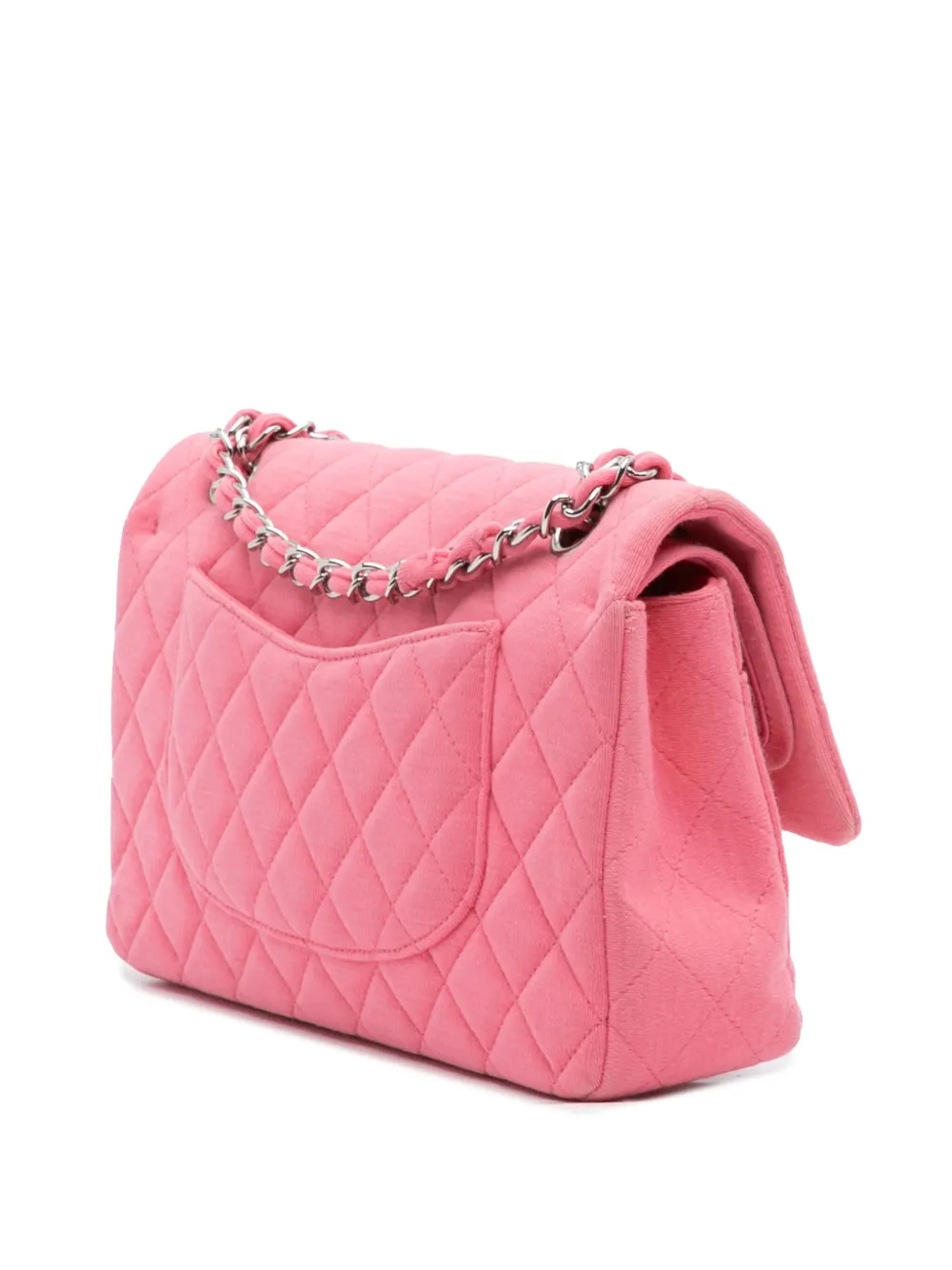 Pre-owned Chanel 2014 Medium Classic Jersey Double Flap Shoulder Bag In Pink