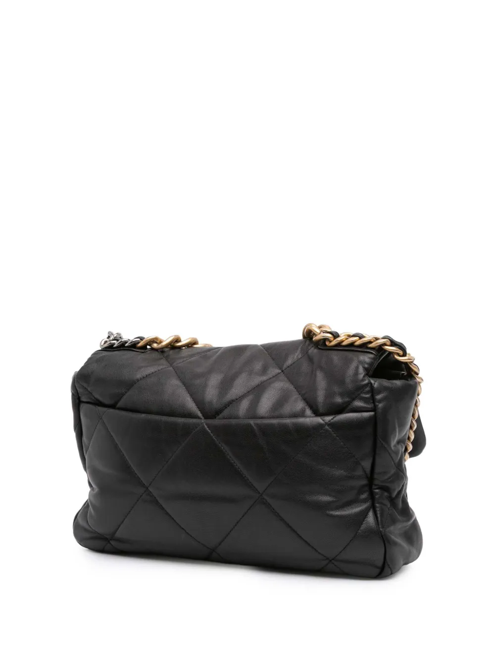 Pre-owned Chanel 2019 Large Lambskin 19 Flap Satchel In Black