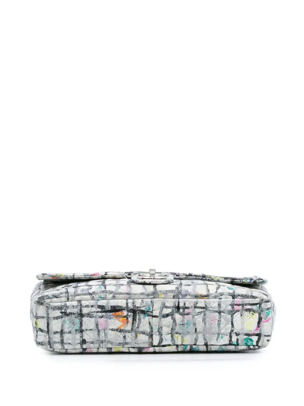 Pre-owned Chanel 2014 Medium Calfskin Hand Painted Graffiti Flap Shoulder Bag In White