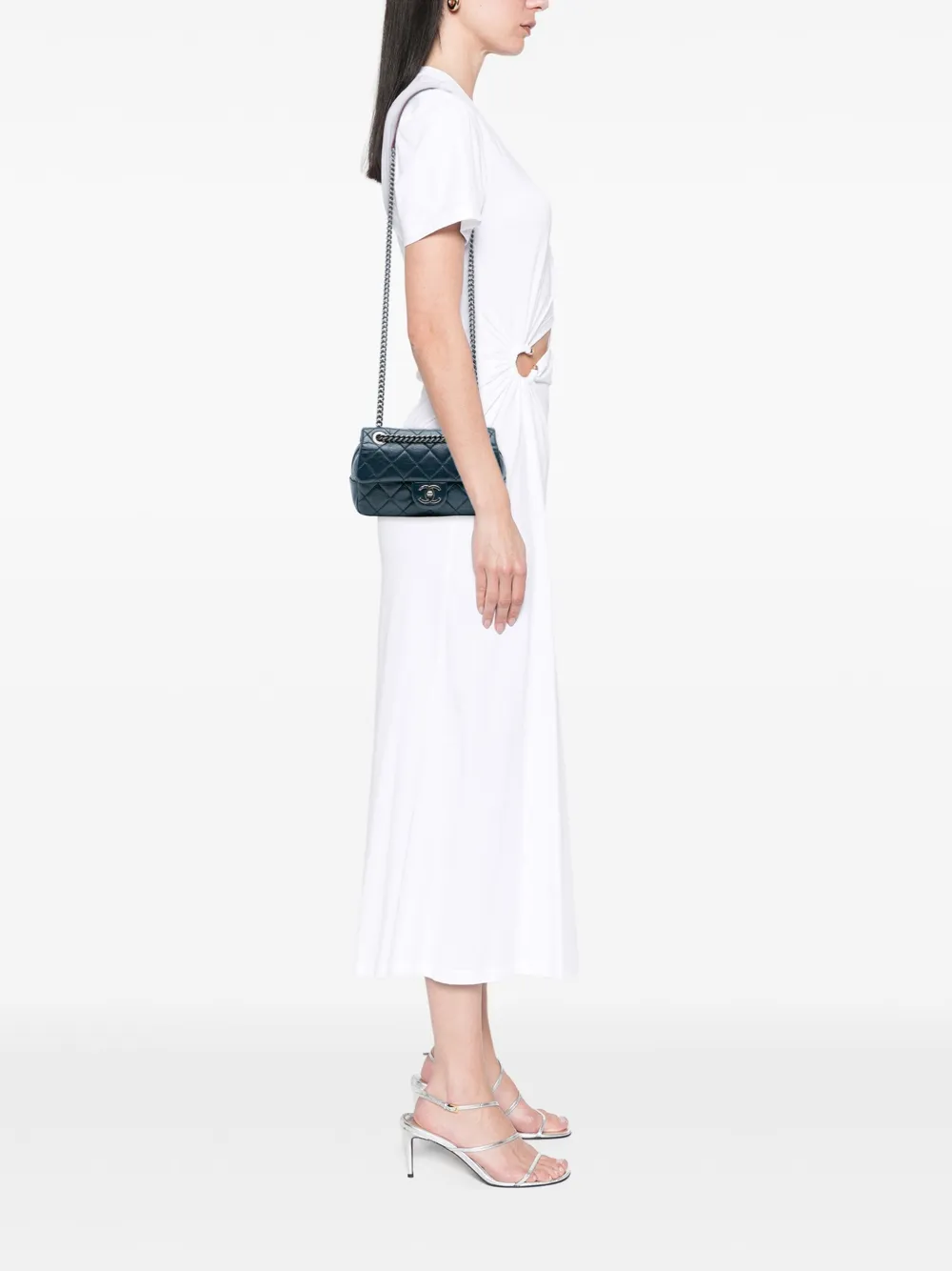 Pre-owned Chanel 2014 Small Glazed Calfskin Duo Color Flap Crossbody Bag In Blue
