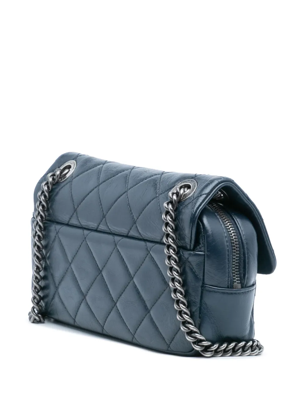 Pre-owned Chanel 2014 Small Glazed Calfskin Duo Color Flap Crossbody Bag In Blue
