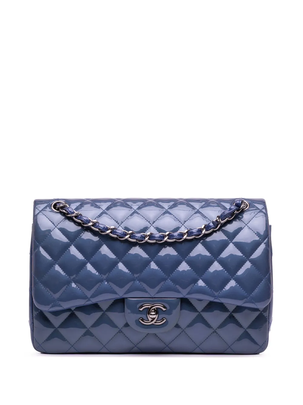 CHANEL Pre-Owned 2012-2013 ジャンボ クラシック パテント ダブルフラップ ショルダーバッグ - ブルー