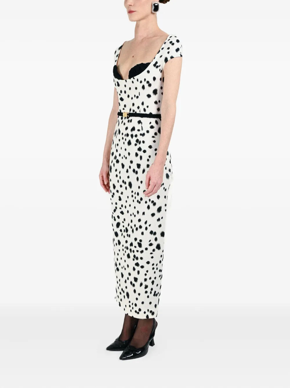 Rowen Rose Dalmatian-pattern Bra-detail Belt Dress In White