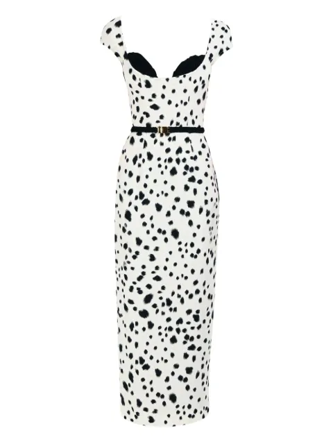 Rowen Rose dalmatian-pattern bra-detail belt dress