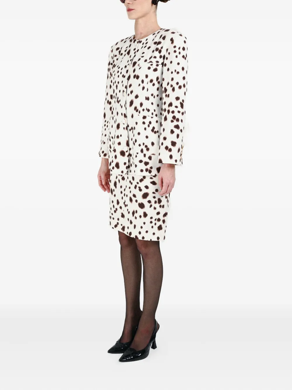 Rowen Rose Dalmatian-pattern Button-fastening Jacket In White