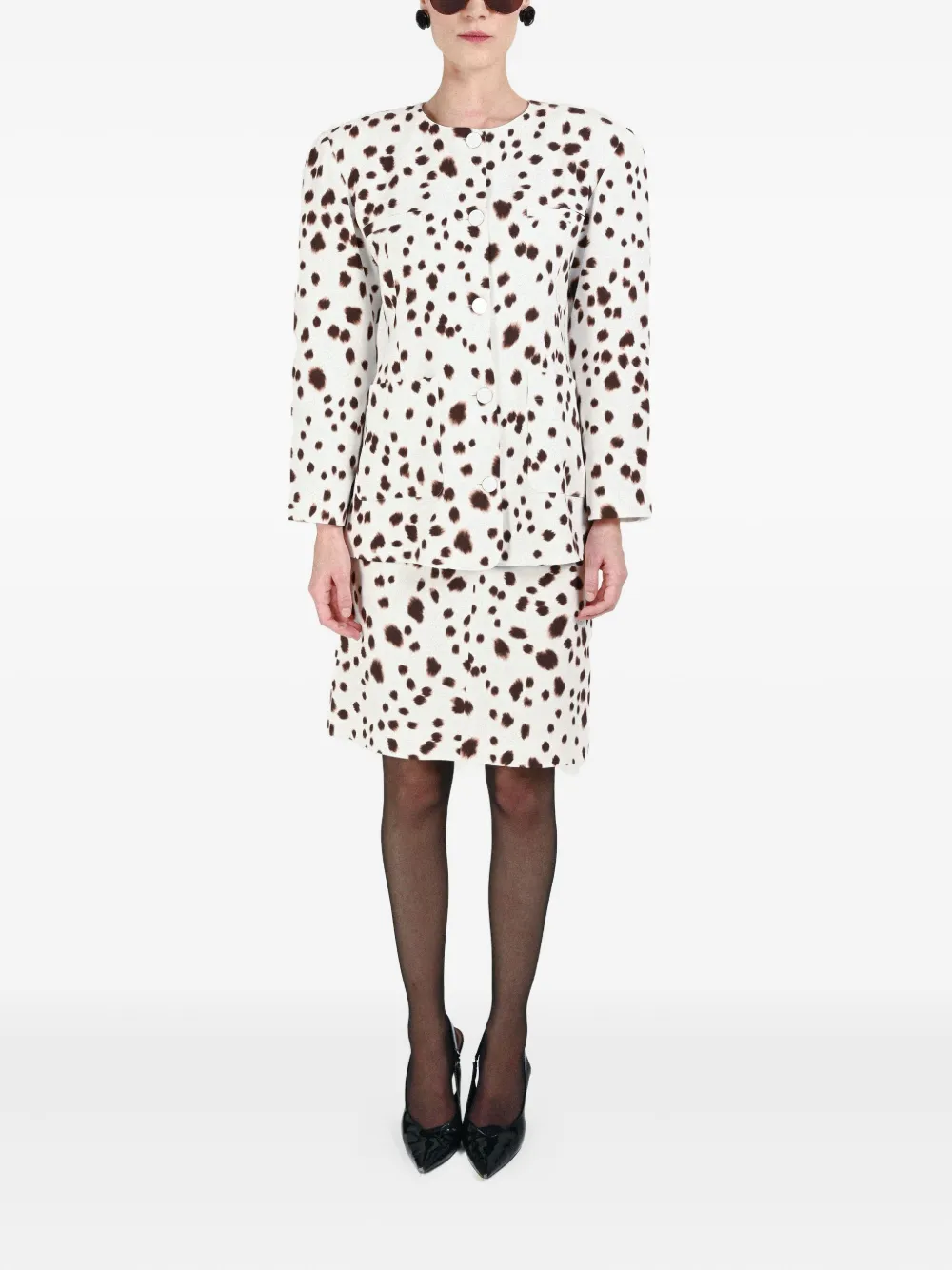 Rowen Rose Dalmatian-pattern Button-fastening Jacket In White