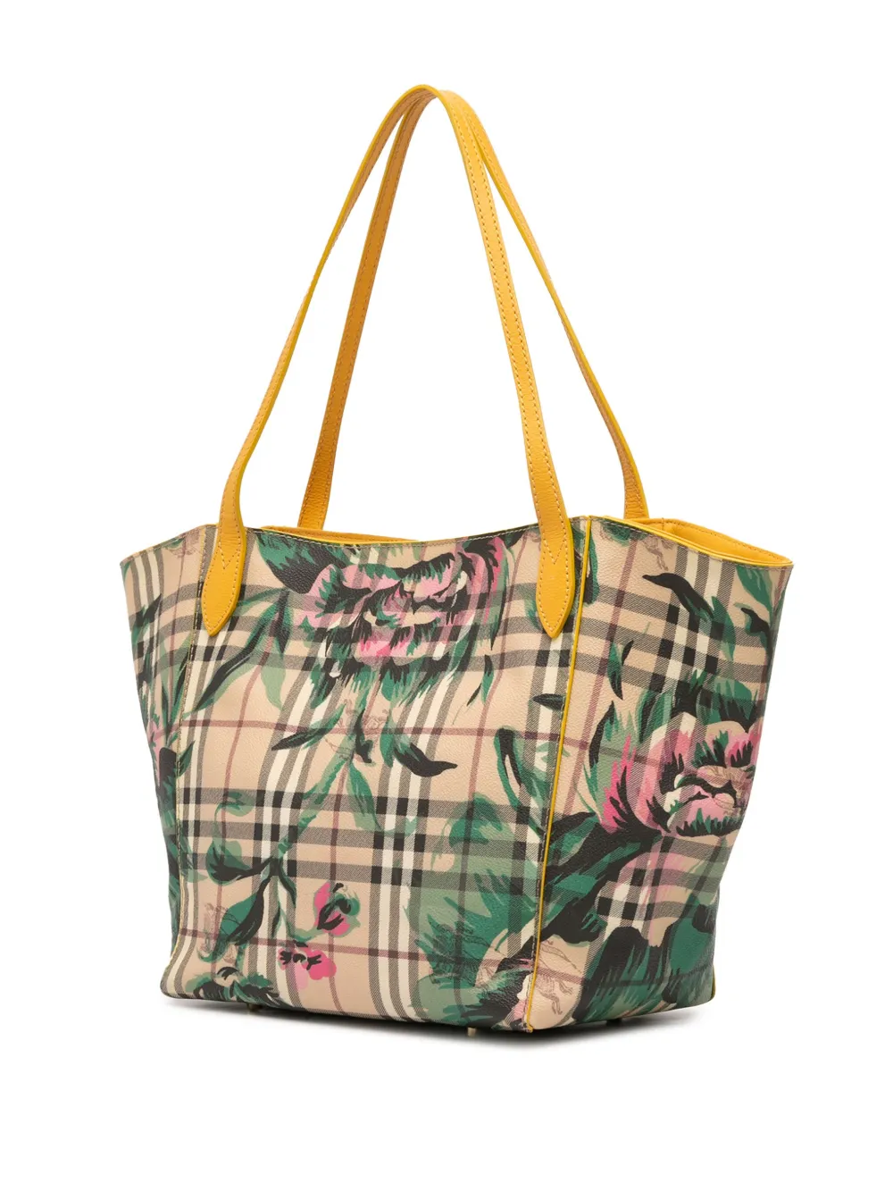  Burberry Pre-owned 2000-2017 Small Haymarket Check Floral Print Coated Canvas Canterbury Tote Bag - Brown 