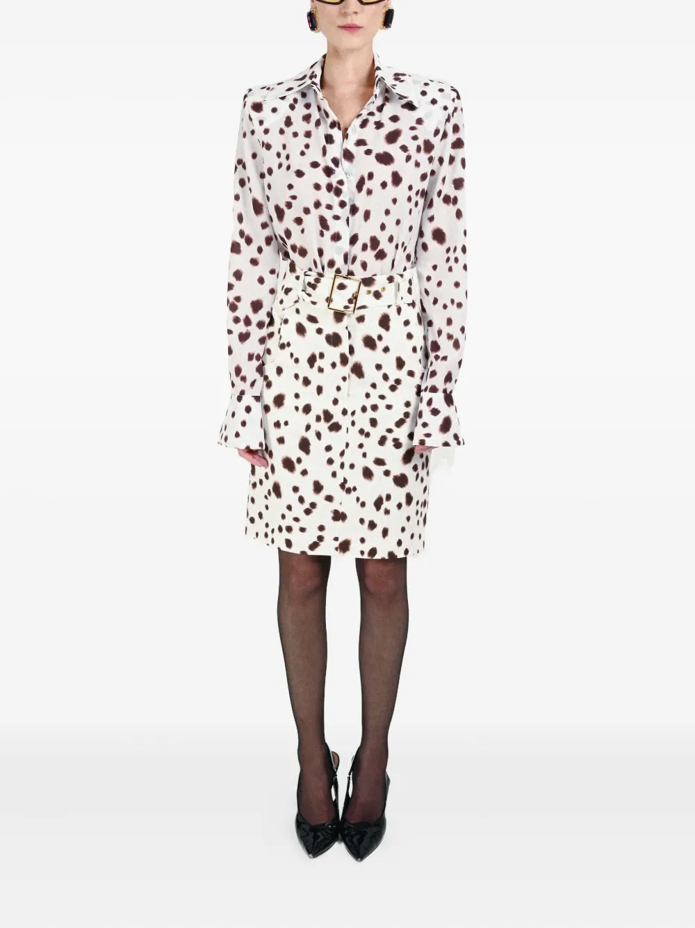 Rowen Rose Dalmatian-pattern Belted Skirt In White