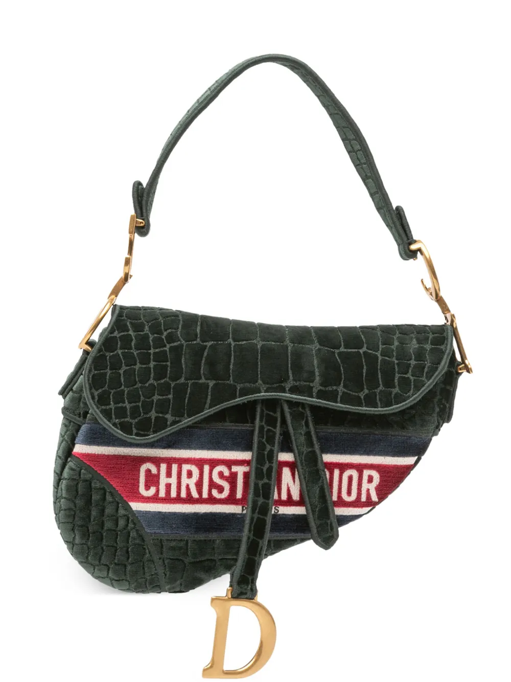 Christian Dior Pre-Owned 2021 ベルベット エンブロイダリー クロコエフェクト サドル ショルダーバッグ - Christian Dior Pre-Owned 2021 ベルベット エンブロイダリー クロコエフェクト サドル ショルダーバッグ -