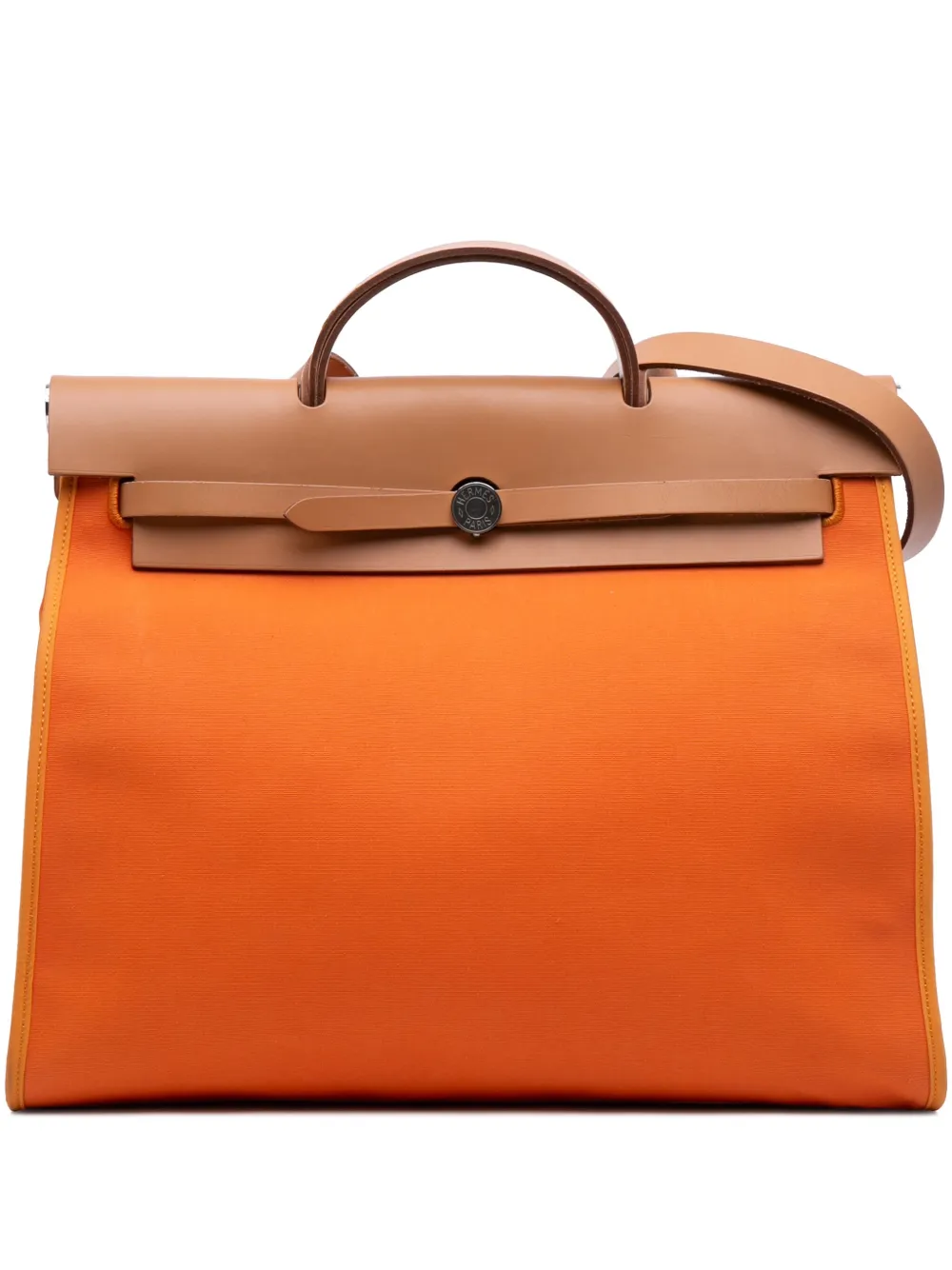 Pre-owned Hermes 2014 Toile Herbag Zip 39 Satchel In Brown