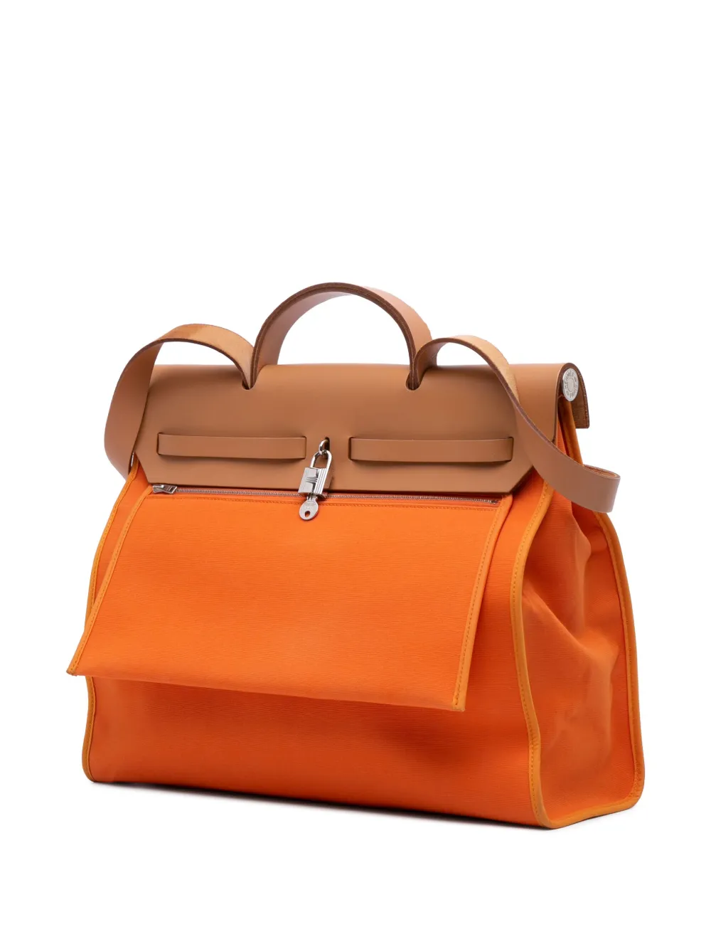 Pre-owned Hermes 2014 Toile Herbag Zip 39 Satchel In Brown