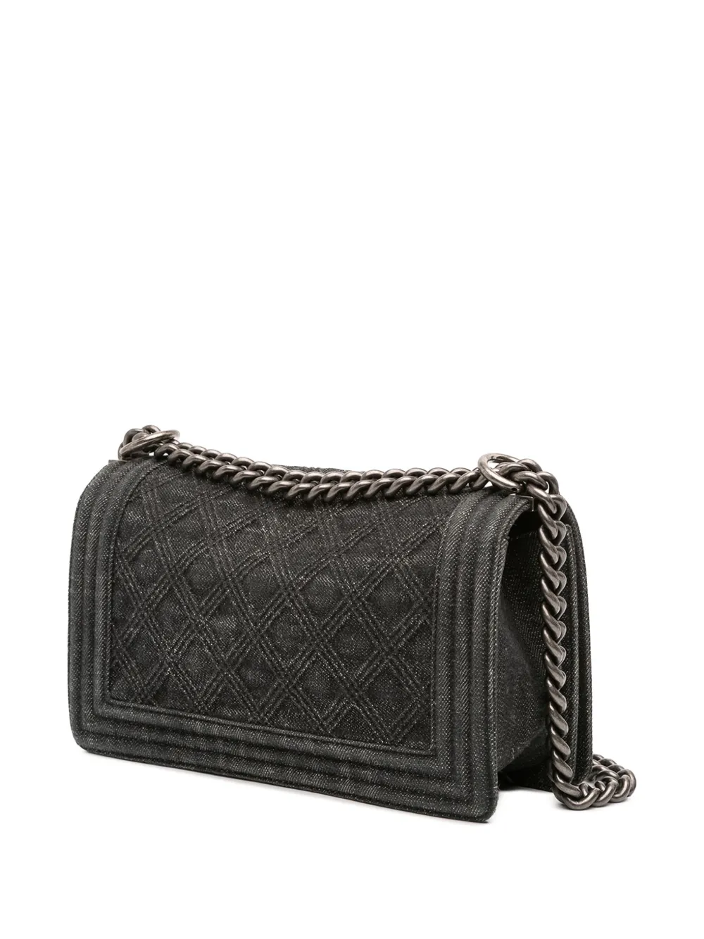 Pre-owned Chanel 2015-2016 Old Medium Quilted Denim Boy Flap Crossbody Bag In Gray
