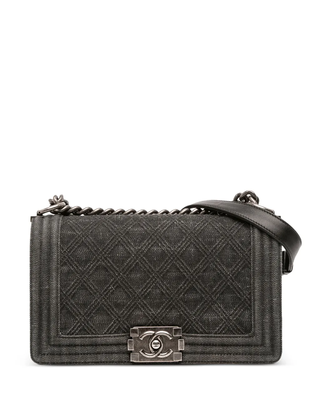 CHANEL Pre-Owned 2015-2016 オールドミディアム マトラッセ デニム ボーイ フラップ ショルダーバッグ - グレー