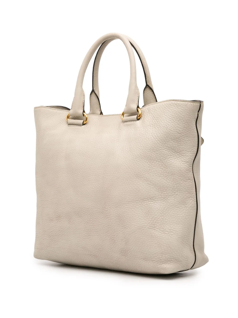 Pre-owned Prada 2010-2025 Vitello Daino Front Pocket Tote Satchel In White