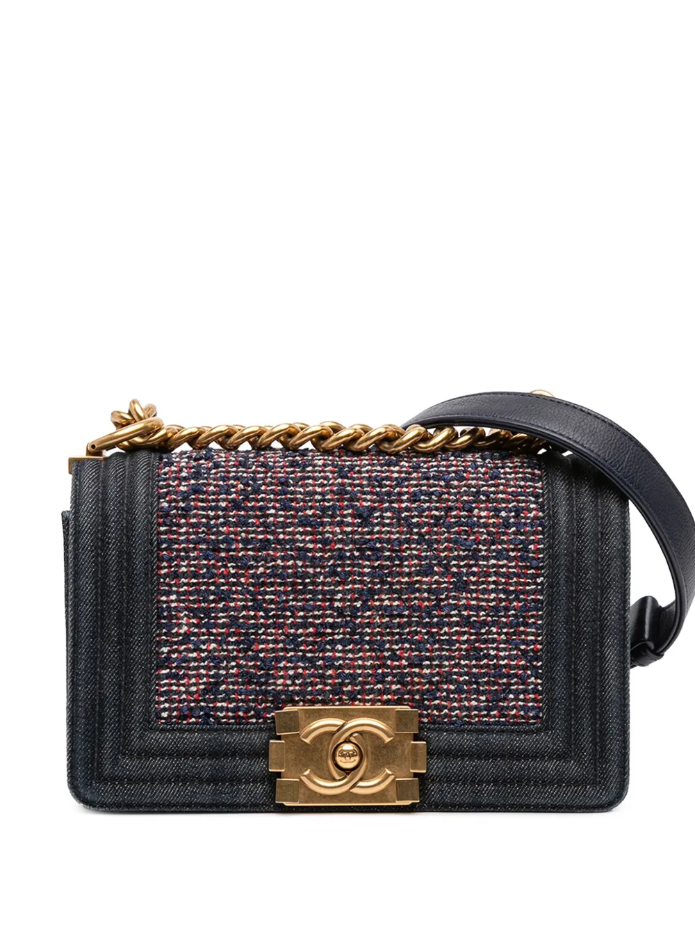 CHANEL Pre-Owned 2016-2017 スモール マトラッセ デニム＆ツイード ボーイ フラップ ショルダーバッグ - ブルー