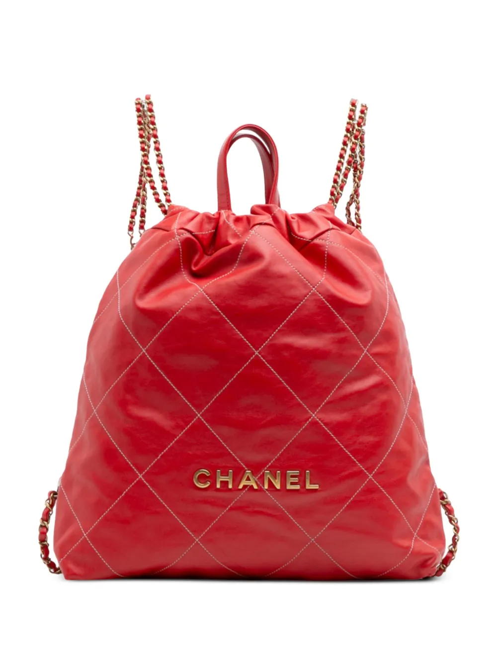 CHANEL Pre-Owned 2021-2025 ラージ シャイニー マトラッセ カーフスキン 22 バックパック - レッド CHANEL Pre-Owned 2021-2025 ラージ シャイニー マトラッセ カーフスキン 22 バックパック - レッド