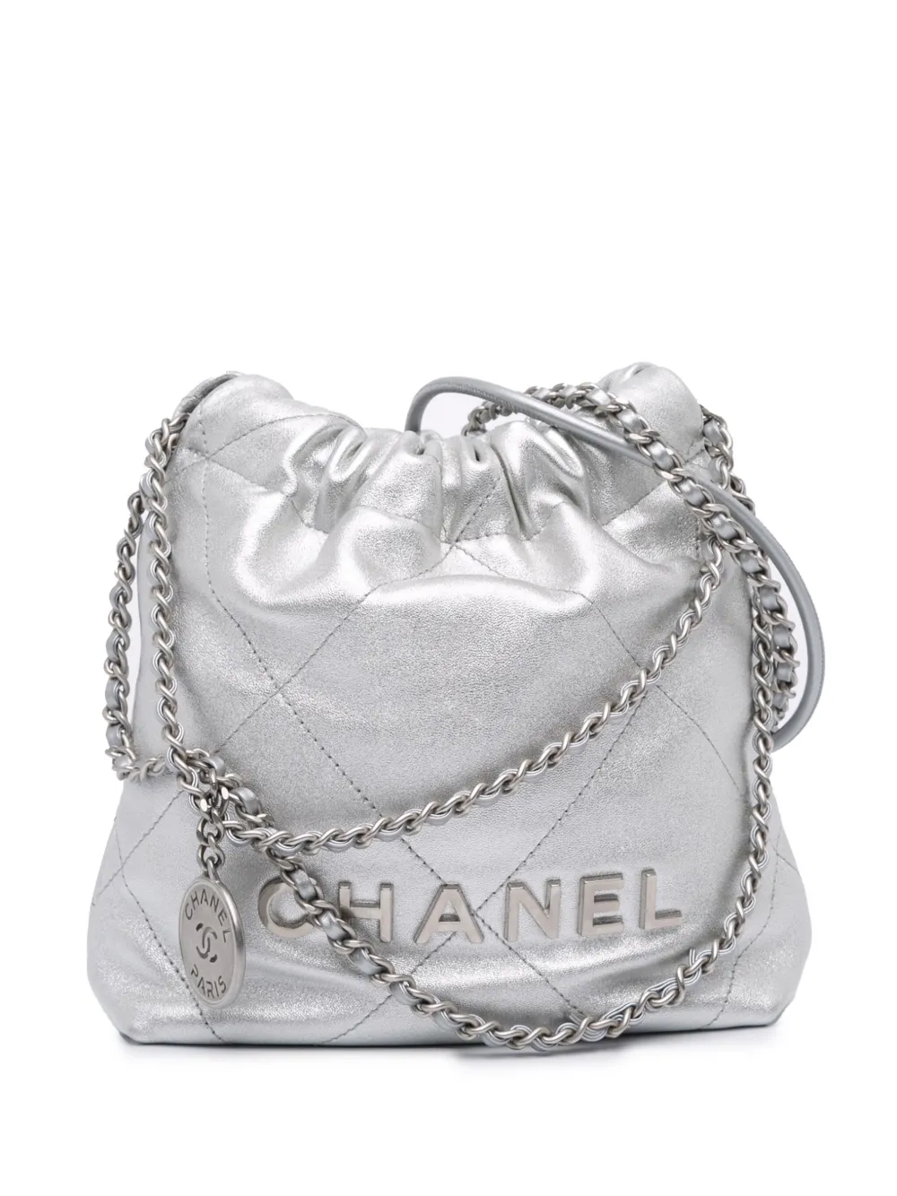 CHANEL Pre-Owned 2021-2025 ミニ メタリック カーフスキン 22 サッチェルバッグ - シルバートーン CHANEL Pre-Owned 2021-2025 ミニ メタリック カーフスキン 22 サッチェルバッグ - シルバートーン