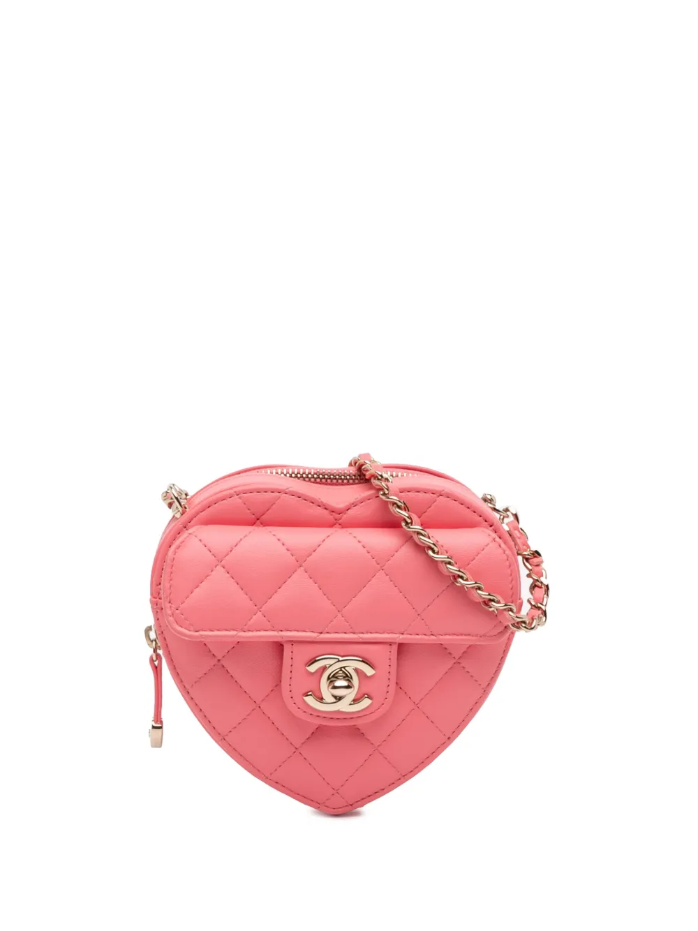 Pre-owned Chanel 2021 Mini Lambskin Cc In Love Heart Crossbody Bag In Pink