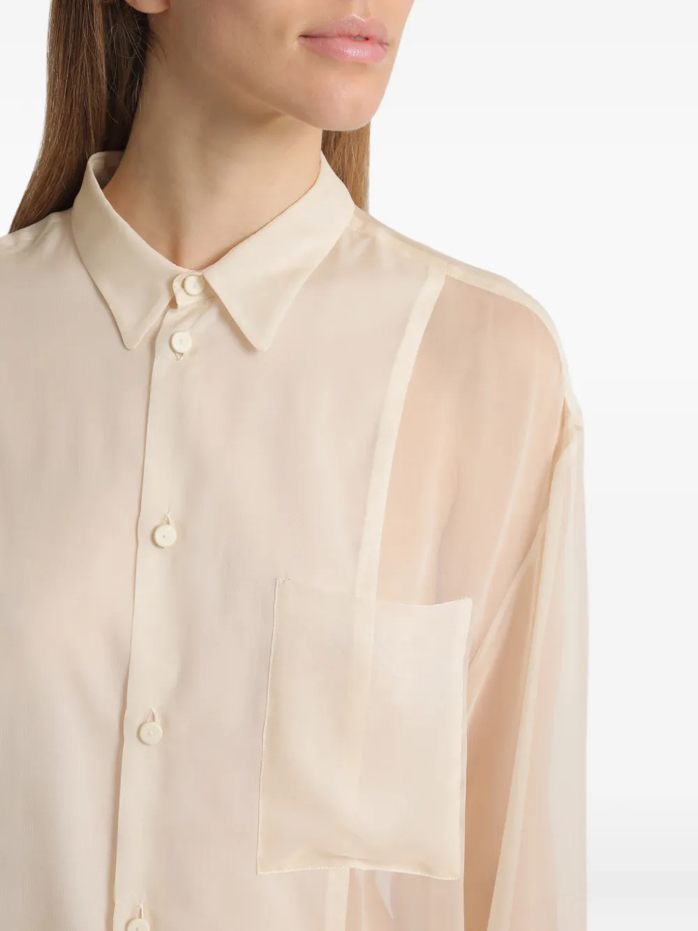 Alberta Ferretti Doorzichtige blouse met zak Beige