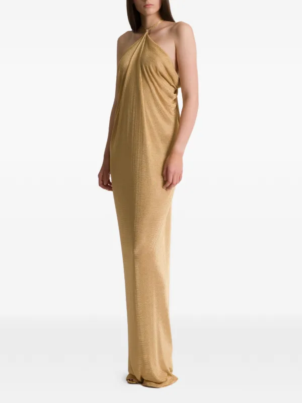 alberta ferretti gold dress halter-neck Draped Maxi | Silk gown