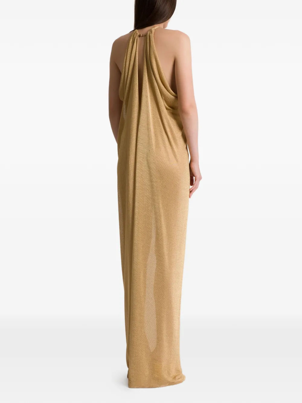  Alberta Ferretti Halterneck Draped Maxi Dress - Gold 