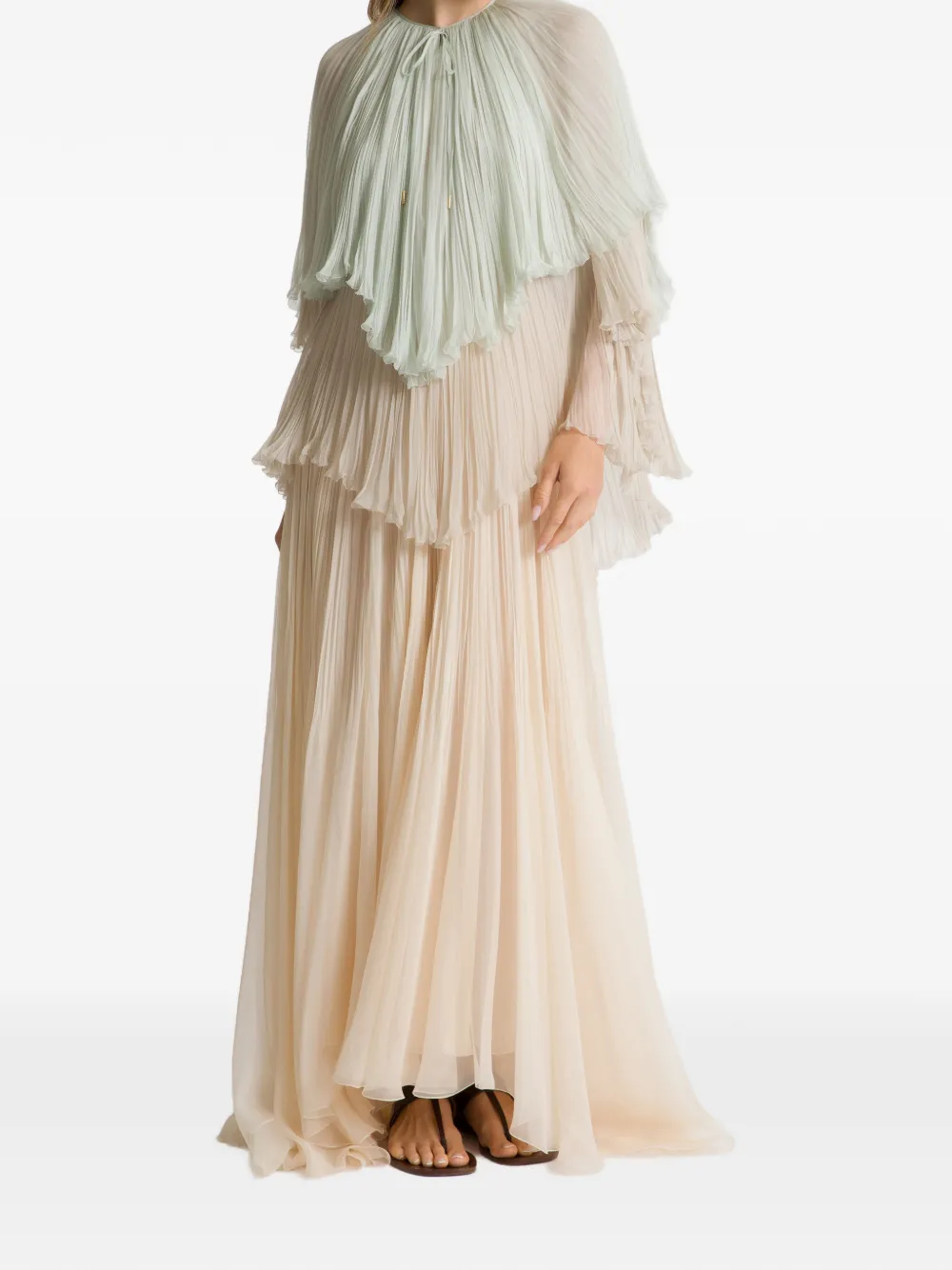 Alberta Ferretti Geplooide maxi-jurk met ruches Beige