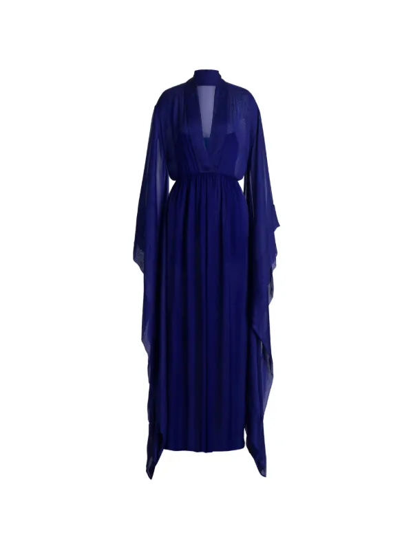 alberta ferretti silk maxi dress Alberta Ferretti Flowing Sleeves Silk Maxi Dress With V-neck And Front Slit