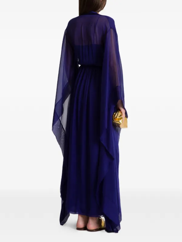 alberta ferretti silk maxi dress Alberta Ferretti Flowing Sleeves Silk Maxi Dress With V-neck And Front Slit