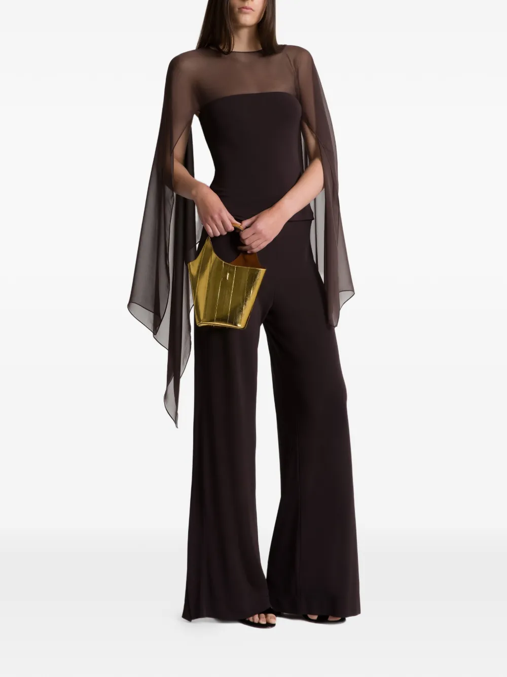 Alberta Ferretti Top met doorzichtige cape Bruin
