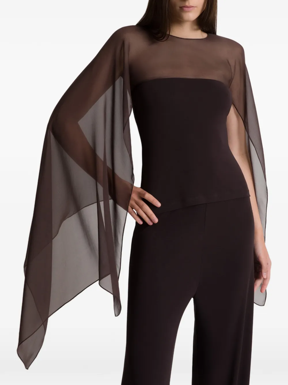 Alberta Ferretti Top met doorzichtige cape Bruin